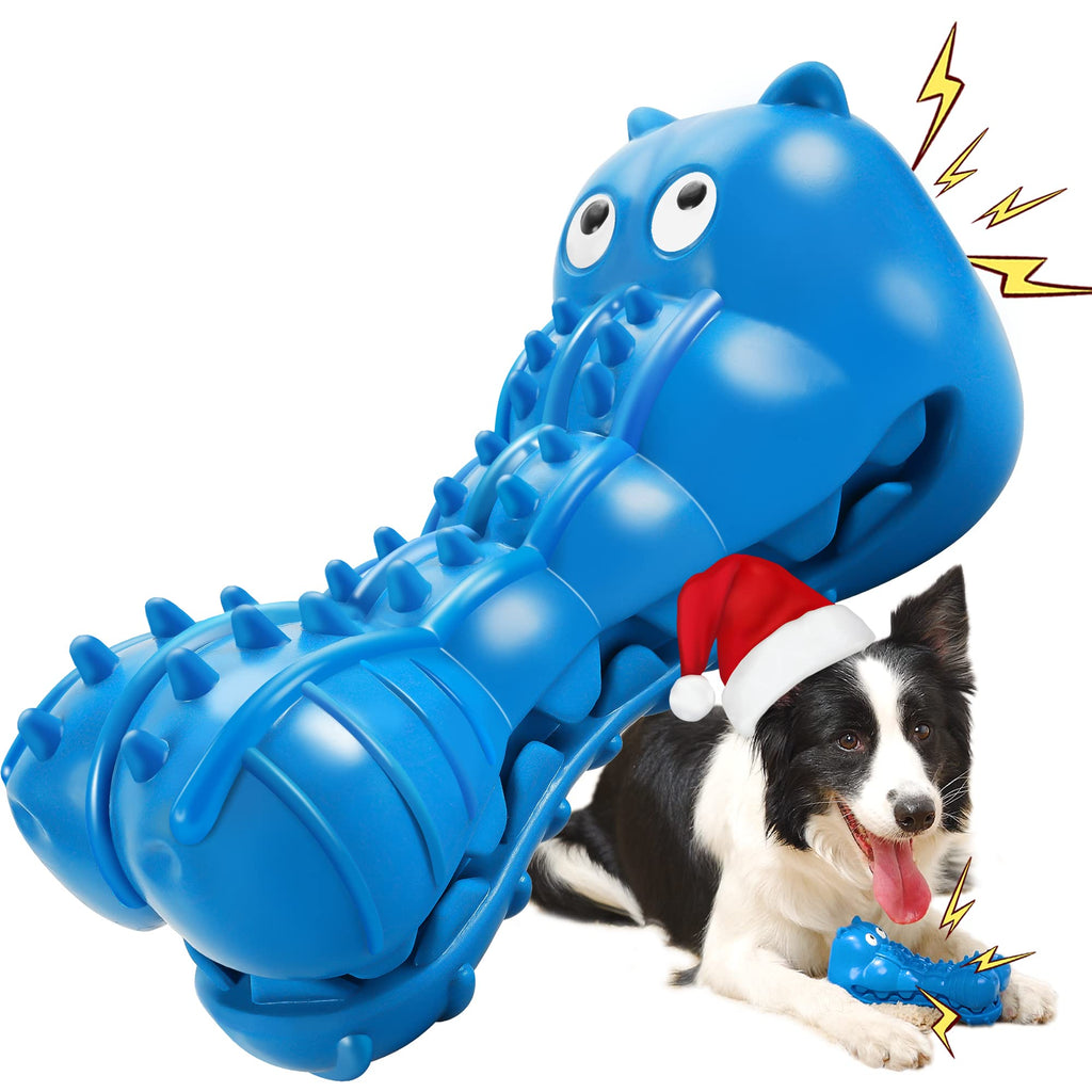 Rmolitty Squeaky Dog Toys for Aggressive Chewers, Tough Dog Chew Toys for Aggressive Chewers Indestructible Durable Dog Chew Toys for Large Medium Breed Dog with Non-Toxic Natural Rubber Hippo-blue - PawsPlanet Australia