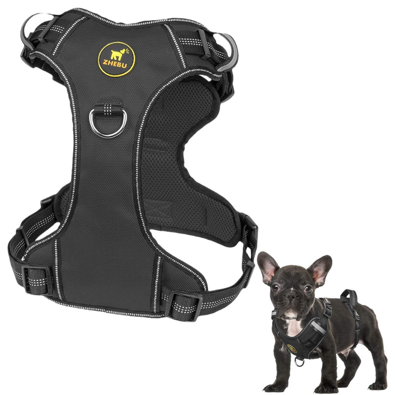 ZHEBU No Pull Dog Harness Reflective, Walking Dog Harness with Easy Control Handle, Over The Head Dog Harness with 2 Leash Clips, Adjustable Soft Padded Dog Vest (Black, S) Black S（Neck:13-19"；Chest:15-20"） - PawsPlanet Australia