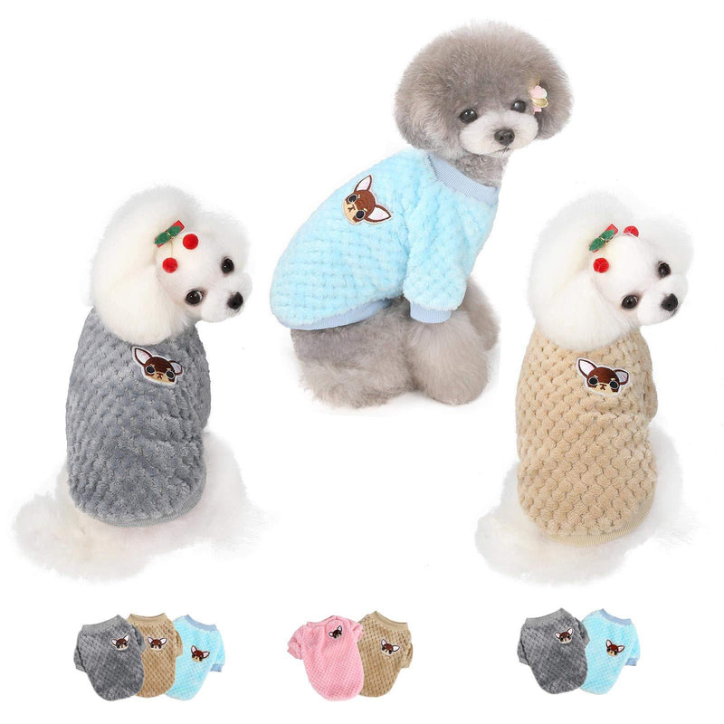 3 Pieces Dog Clothes for Small Medium Large Dog or Cat, Warm Soft Flannel Pet Sweater for Puppy, Small Dogs Girl or Boy, Dog Sweaters Vest Shirt Coat Jacket for Christmas (S, Grey+Coffee+Sky Blue) - PawsPlanet Australia