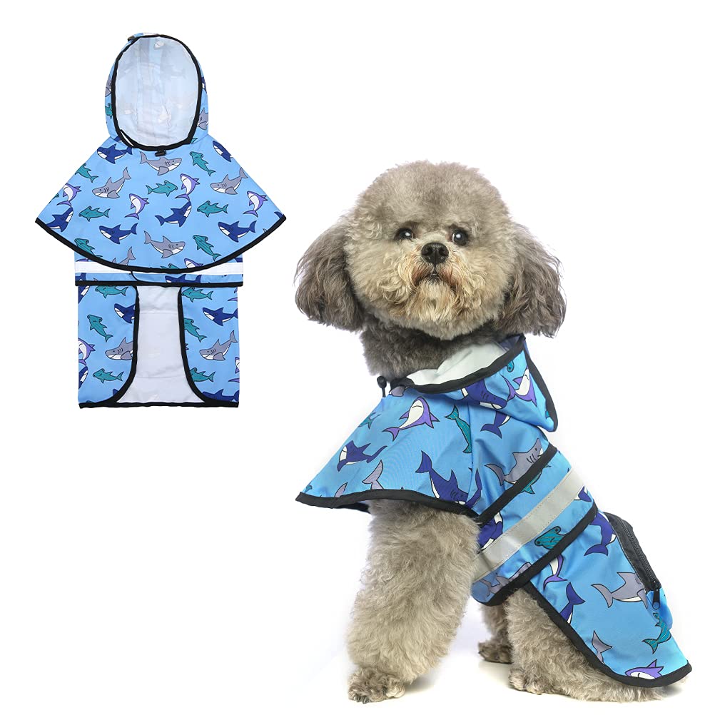 PAWCHIE Dog Raincoat Hooded - Waterproof Dog Rain Jacket, Dog Rain Coat with Leash Hole and Pocket, Dog Poncho with Strip Reflective, for Small Medium Large Dogs Blue Shark - PawsPlanet Australia