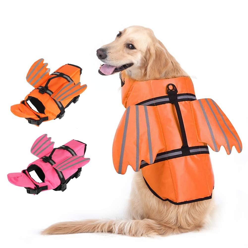 EMUST Dog Life Vest, Dog Life Jacket for Small, Medium, Large Dogs with Rescue Handle Flotation Vest Safety Lifesaver for Swimming Pool Beach Boating Water, Orange, XS X-Small - PawsPlanet Australia