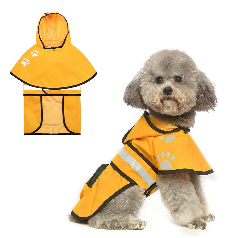 PAWCHIE Dog Raincoat Hooded - Waterproof Dog Rain Jacket, Dog Rain Coat with Leash Hole and Pocket, Dog Poncho with Strip Reflective, for Small Medium Large Dogs Orange Paw - PawsPlanet Australia