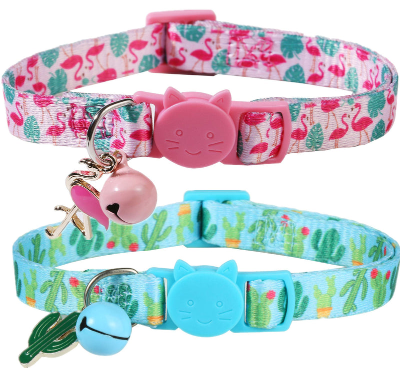 BoomBone Cactus Cat Collar with Bell and Matching Charm, 2 Pack Breakaway Famingo Kitten Collar - PawsPlanet Australia