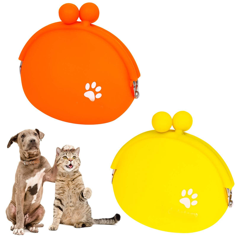 2 Packs Dog Cat Treat Pouch, Silicone Cat Dog Training Bag Portable Dog Treat Bags Multi-Purpose Pouch Coin Purse Key Case with Semi-Closed Opening for Dog Travel and Training(Yellow + Orange) Yellow + Orange - PawsPlanet Australia