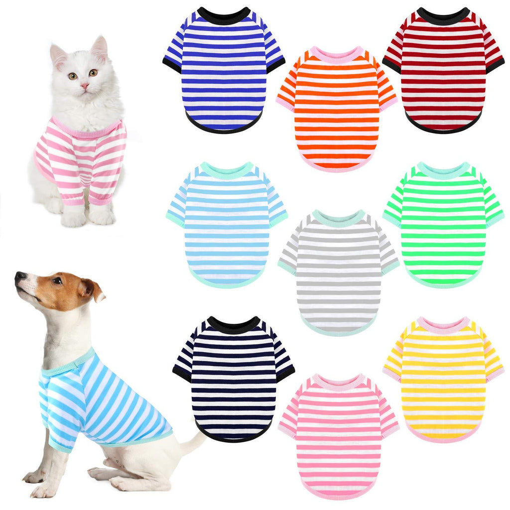 URATOT 9 Pieces Dog Striped T-Shirt Colorful Dog Shirt Pet Breathable Striped Outfits Puppy T-Shirts Apparel for Dog Cat Boy and Girl Pet Puppy Sweatshirt for Small Medium Large Dog Cat (M) - PawsPlanet Australia