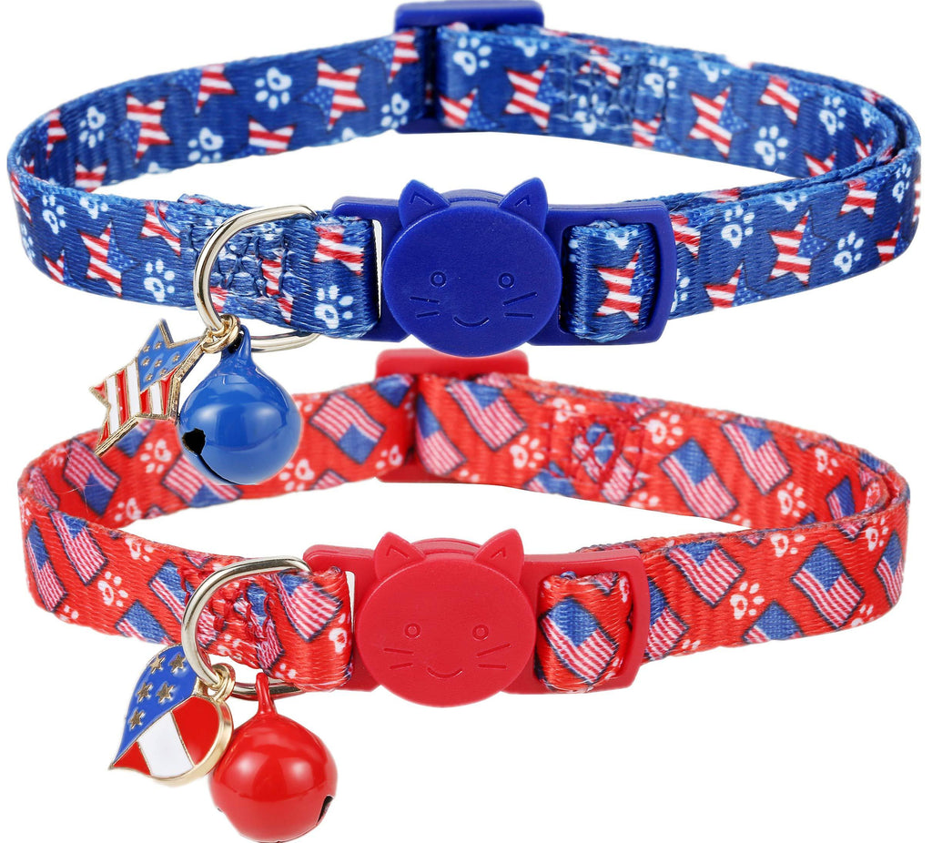 BoomBone 2 Pack American Flag Cat Collar Breakaway with Bell, USA Kitten Collar for 4th of July Independence Day - PawsPlanet Australia