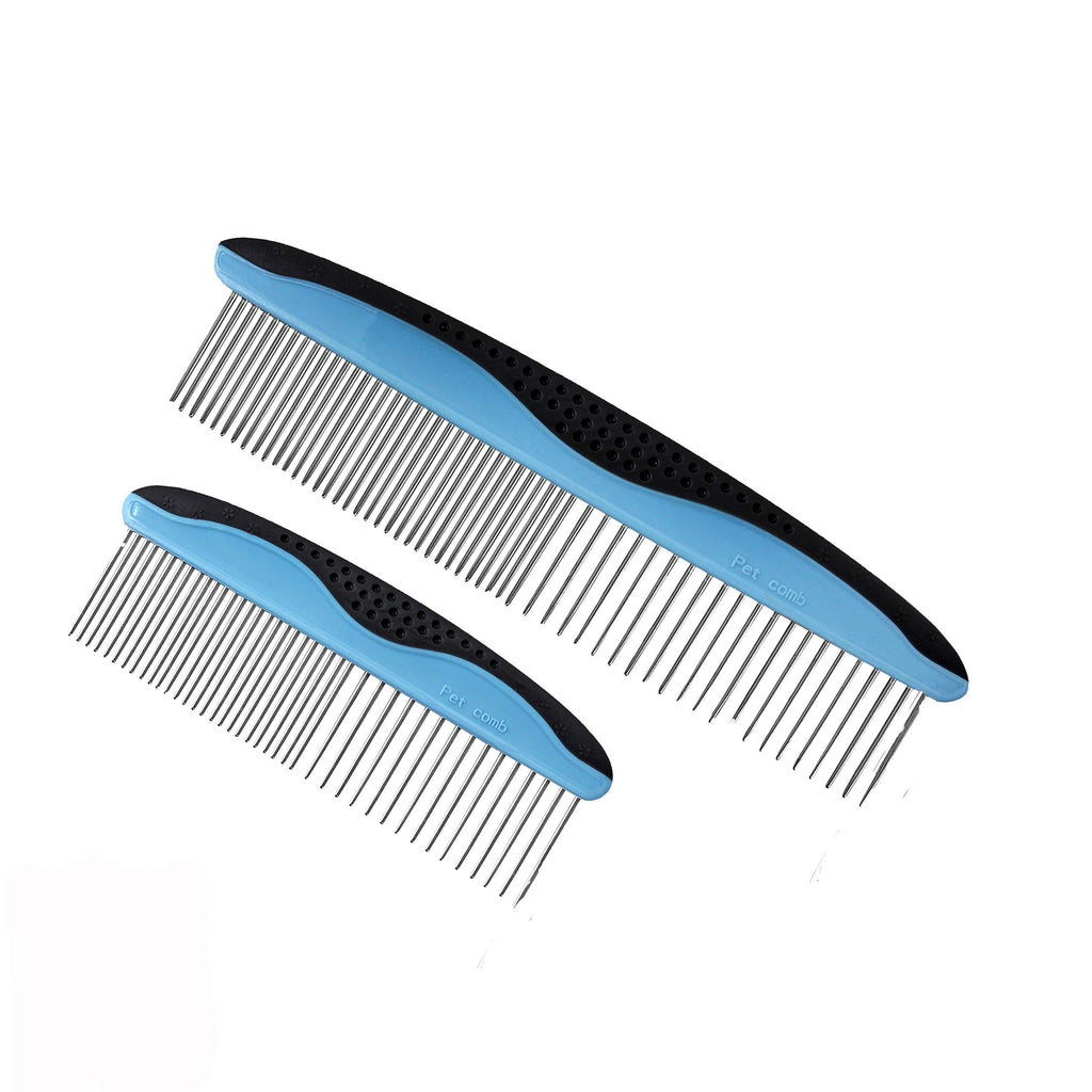 LovinPup 2 Pack Pet Combs for Grooming, Stainless Steel Rounded Edge Comb Teeth, Good for Long or Short Haired Pets, Large Pet Comb and Small Pet Comb Included - PawsPlanet Australia