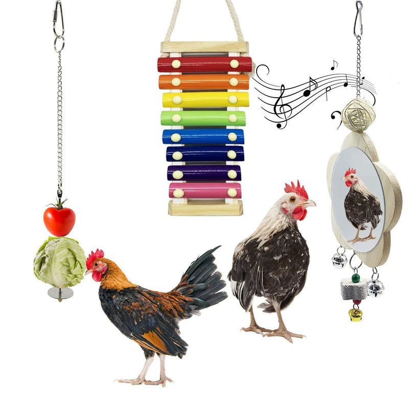 Deloky Chicken Xylophone Toy with 8 Metal Keys-Chicken Veggies Skewer Fruit Holder with Grinding Stone-Chicken Mirror Toy with Bell 3pcs - PawsPlanet Australia