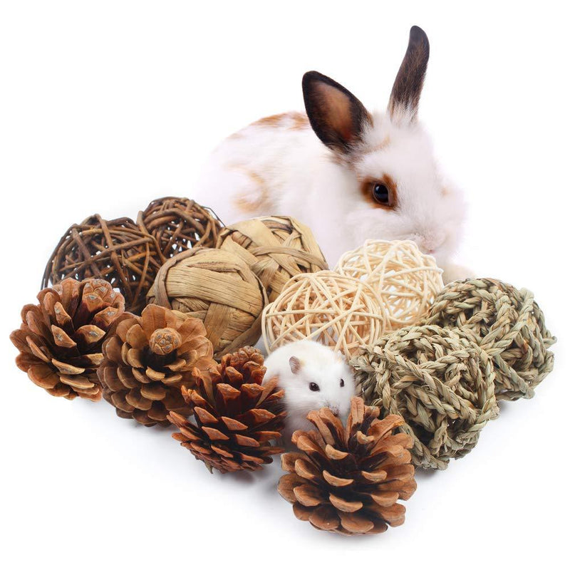 EMUST Bunny Toys, 12 Pcs Rabbit Chew Toys, 100% Natural Material Exercise Ball Bunny Toys for Rabbits, Handmade Small Animal Toys for Chinchilla, Guinea Pigs, Hamsters Teeth Grinding/Playing Ball 12PCS - PawsPlanet Australia