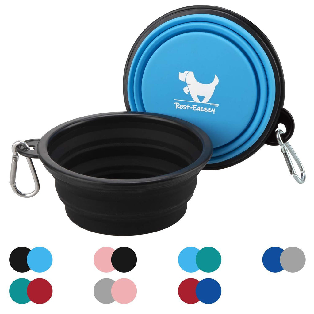Rest-Eazzzy Collapsible Dog Bowls for Travel, 2-Pack Dog Portable Water Bowl for Dogs Cats Pet Foldable Feeding Watering Dish for Traveling Camping Walking with 2 Carabiners, BPA Free (Black&Blue) S black&blue - PawsPlanet Australia