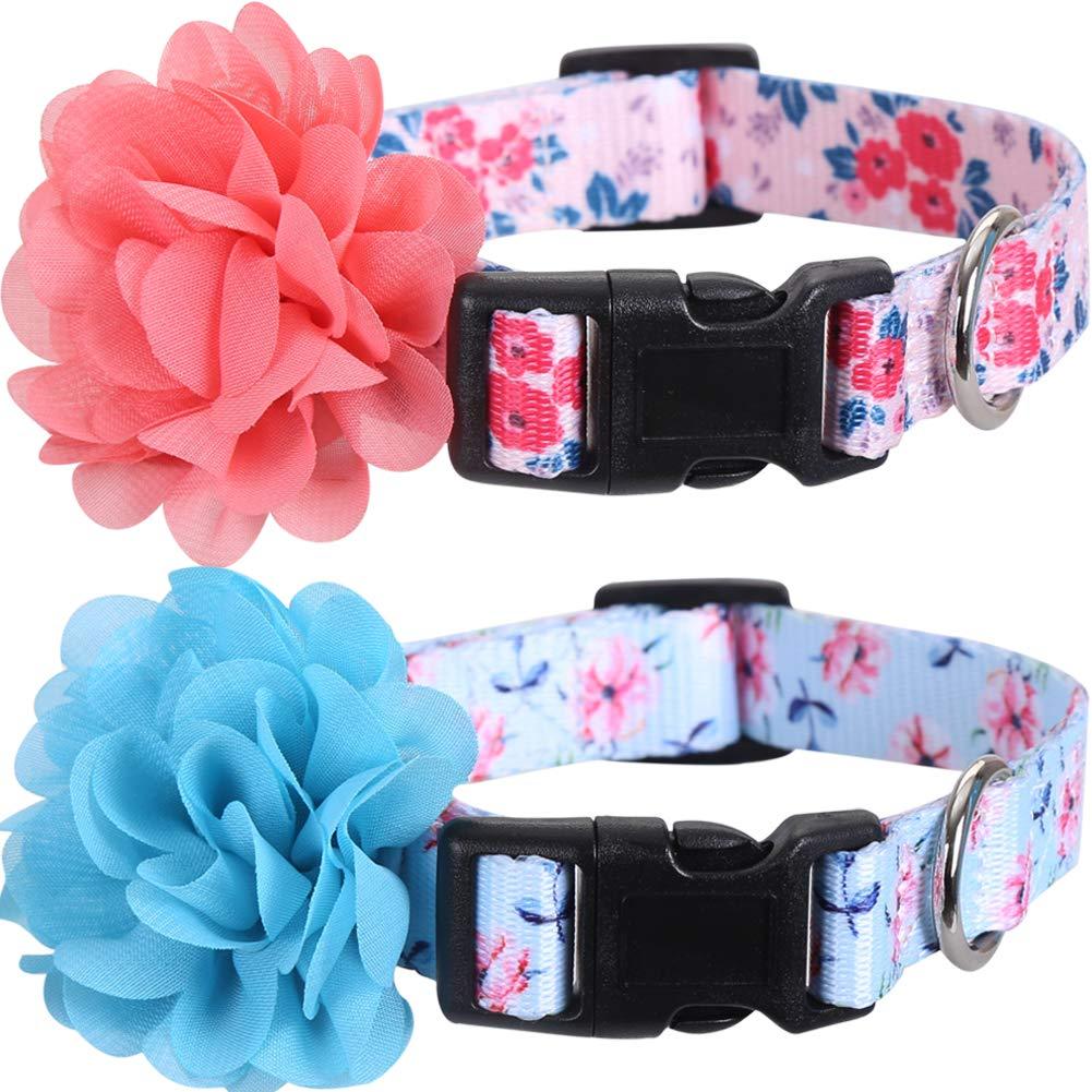 2 Pack Dog Collar Floral with Removable Flower Adjustable Nylon Pet Collars Small - PawsPlanet Australia