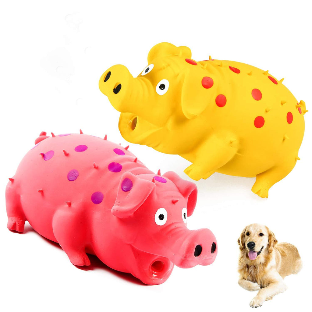 Squeaky Pig Dog Toys, 2 Pack Grunting Pig Dog Toy That Oinks Grunts for Small Medium Large Dogs, Durable Rubber Pig Squeaker Dog Puppy Chew Toys, Latex Interactive Squeak Funny Cute Dog Toy Set - PawsPlanet Australia