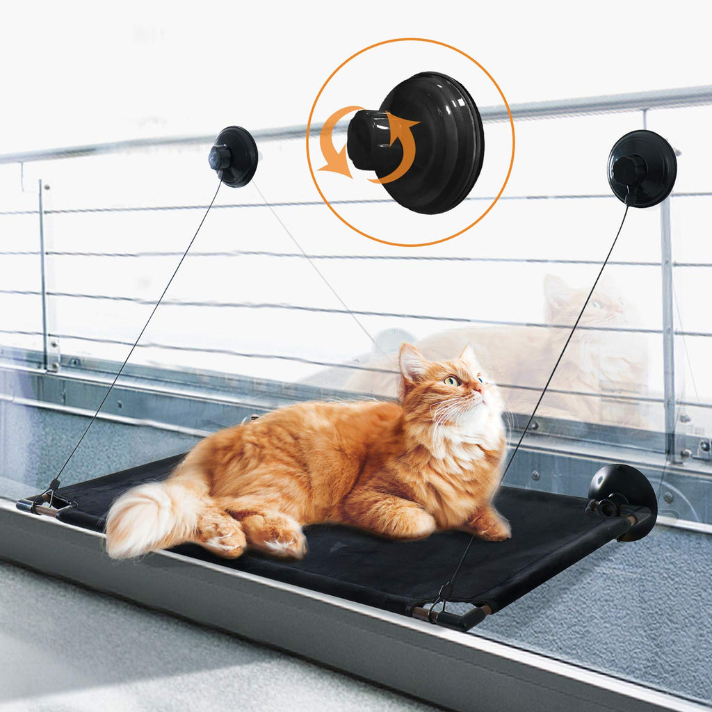 Cat Window Perch Window Bed Perch Hammock Seat Kitty Sunny Seat Durable Big Pet Perch with Upgraded Warm Cotton 2020 Latest Screw Suction Cups can Holds Huge Cats Easy Set up L Black - PawsPlanet Australia