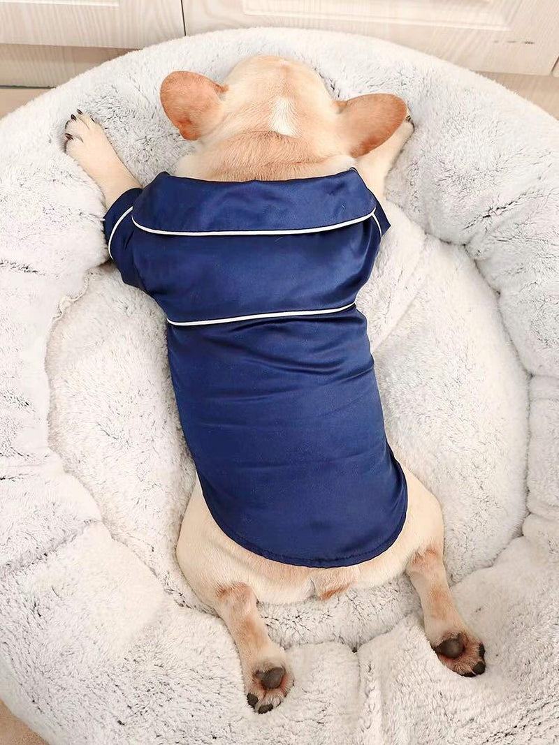 botlav Dog Pajamas Clothes Silk Soft Shirts Loungewear Puppy Pjs for Small Yorkie Bulldog Cats X-Small Navy - PawsPlanet Australia