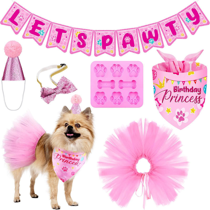 Dog Birthday Bandana Hat Set Lets Pawty Birthday Banner Girl Pink Tutu Skirt Dog Bow Tie Collar Bone Shaped Silicone Mold Dog Birthday Party Supplies - PawsPlanet Australia