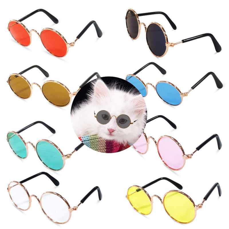 Cat Retro Sunglasses Set, Dog Metal Circular Glasses, Photos Props Cosplay Accessories for Puppy Small Pet, 8 Pieces, 8 Colors Mix - PawsPlanet Australia