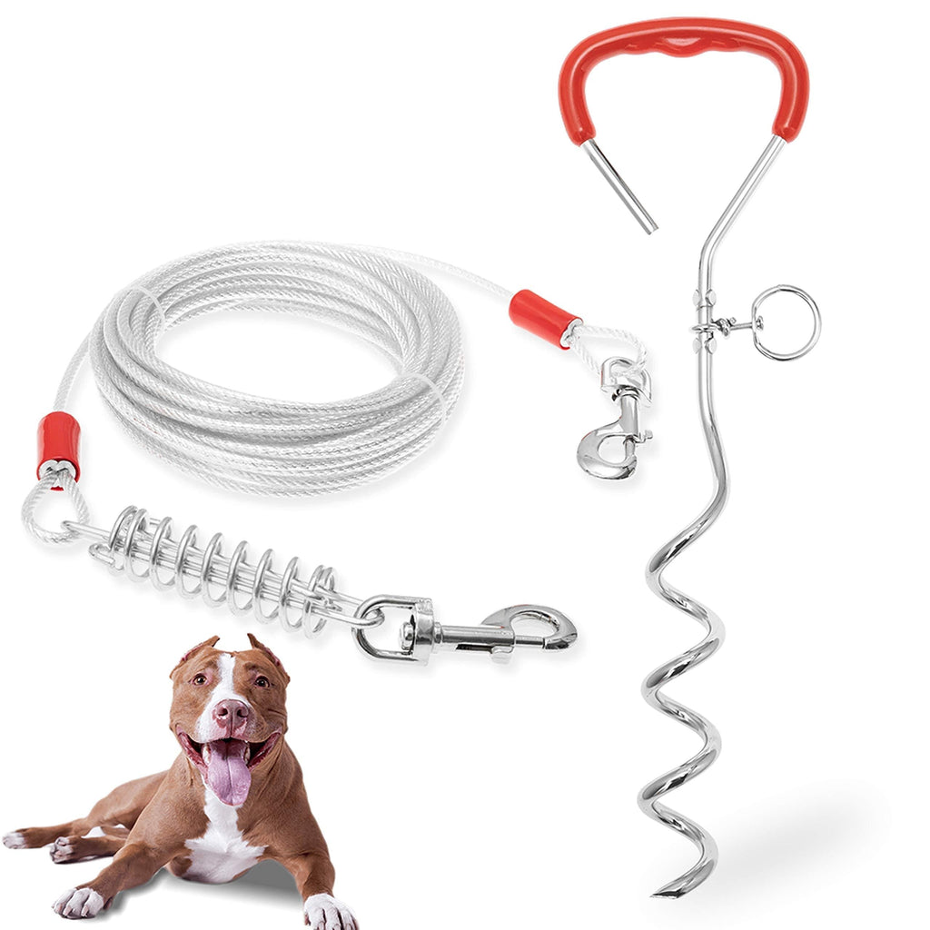 ADCSUITZ Dog Tie Out Cable and Stake - Heavy Duty Long Dog Leash 20ft 30ft for Small, Meidum, Large Dogs - Tangle Free Rope Dog Leash with Buffer Spring for Camping Training Hiking Playing in the Yard 20 ft - PawsPlanet Australia