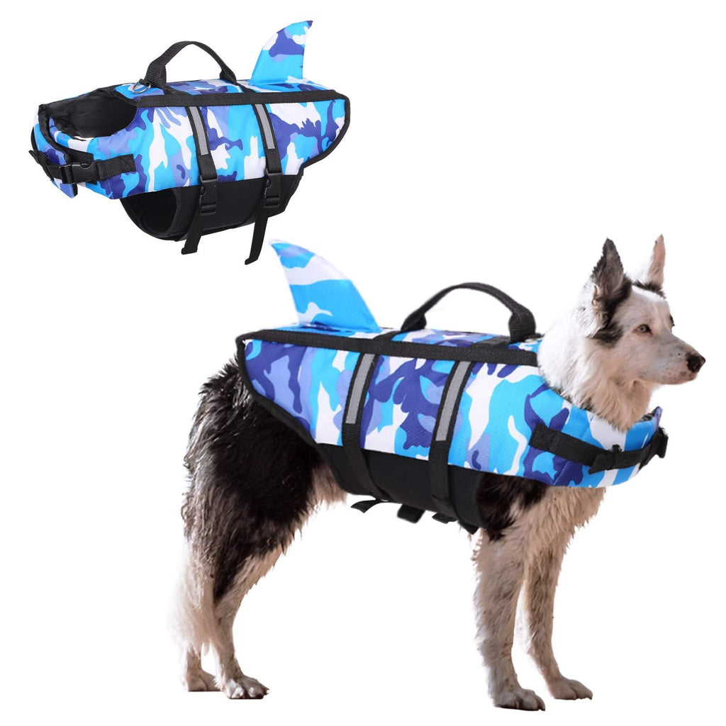 KAMA BRIDAL Dog Life Jacket Ripstop Pet Life Vest, Adjustable Camouflage Dog Flotation Lifesaver with Reflective Stripes Powerful Buoyancy for Small Medium and Large Dogs X-Small Blue - PawsPlanet Australia
