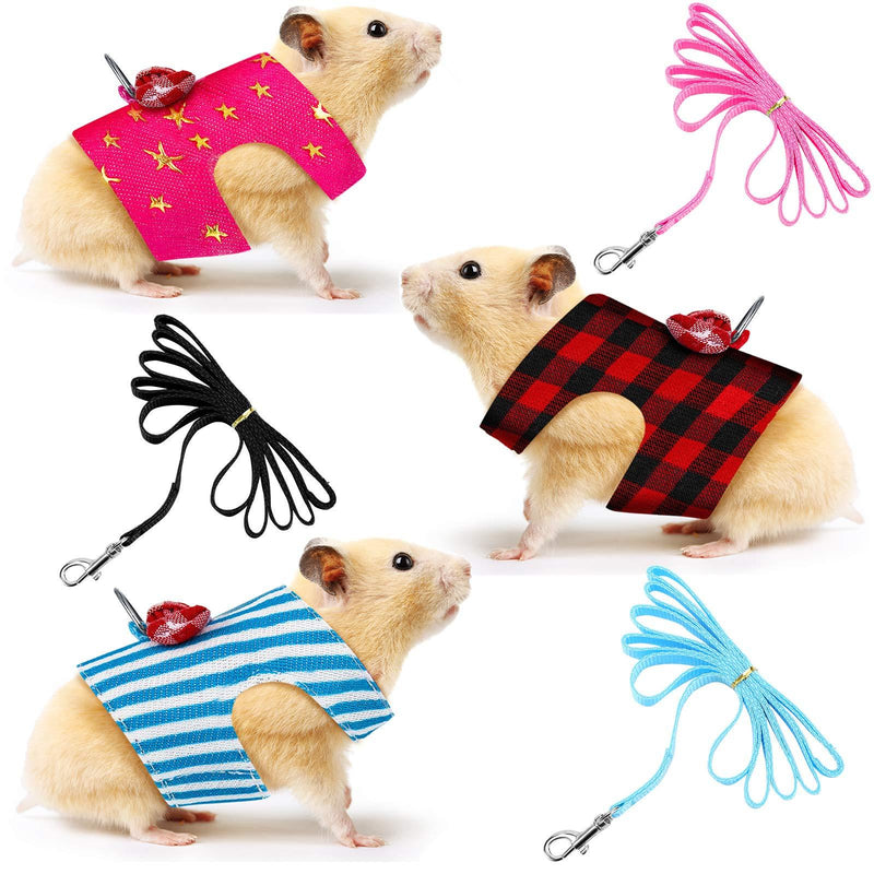 3 Pieces Hamster Harness and Leash Set with Cute Bowknot Decor Chest Strap Harness for Rat Ferret Squirrel Hamster Small Animals - PawsPlanet Australia