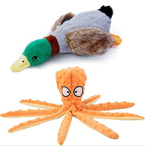 Nlager 2Pcs Dog Squeak Toys, 2-in-1 Interactive Toys for Chewers, Octopus Duck Design Durable Squeaky Animal Chew Toys Interactive Squeaker for Small/Medium/Large Dogs - PawsPlanet Australia