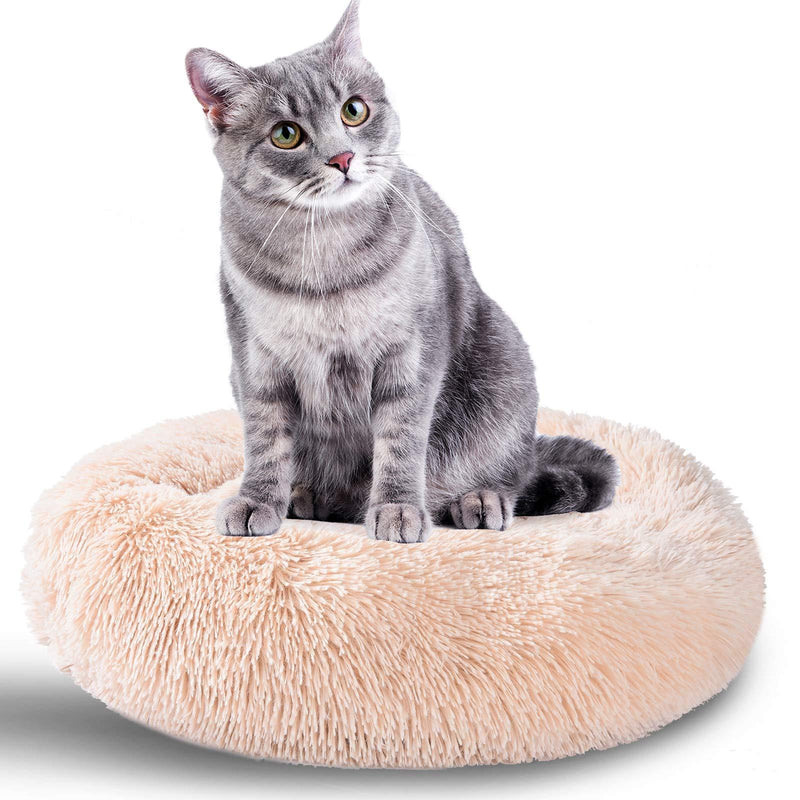 AMPERSIN Dog Bed Cat Bed,Ultra Soft Washable Dog Beds for Medium Dogs,Soft Plush Round Cat Beds for Indoor Cats,Faux Fur Donut Pet Bed(20''Beige) 20''Beige - PawsPlanet Australia