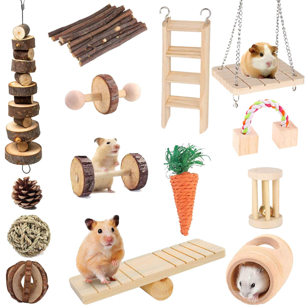 Suwikeke Guinea Pig Toys, Hamster Chinchilla Gerbil Rat Ball Roller Chew Toys Bunny Rabbits Molar Wooden Accessories, Teeth Care Molar Pet Supplies for Small Animals(Pack of 14) - PawsPlanet Australia