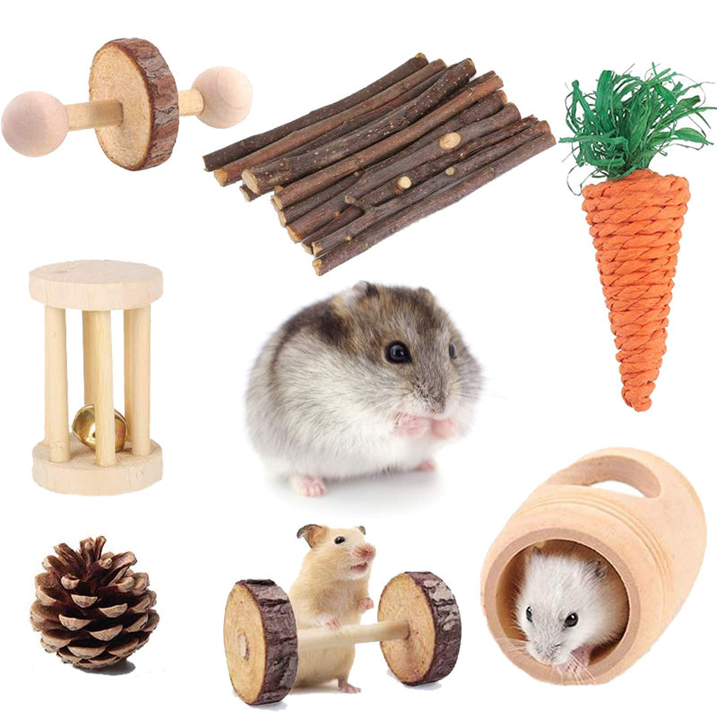 Suwikeke Hamster Chew Toys, 7 Pack Pet Bunny Tooth Chew Toys, Natural Wooden Guinea Pig Toys Accessories, Teeth Care Molar Toy for Rabbits Gerbils Rats Chinchillas and Other Small Pets - PawsPlanet Australia