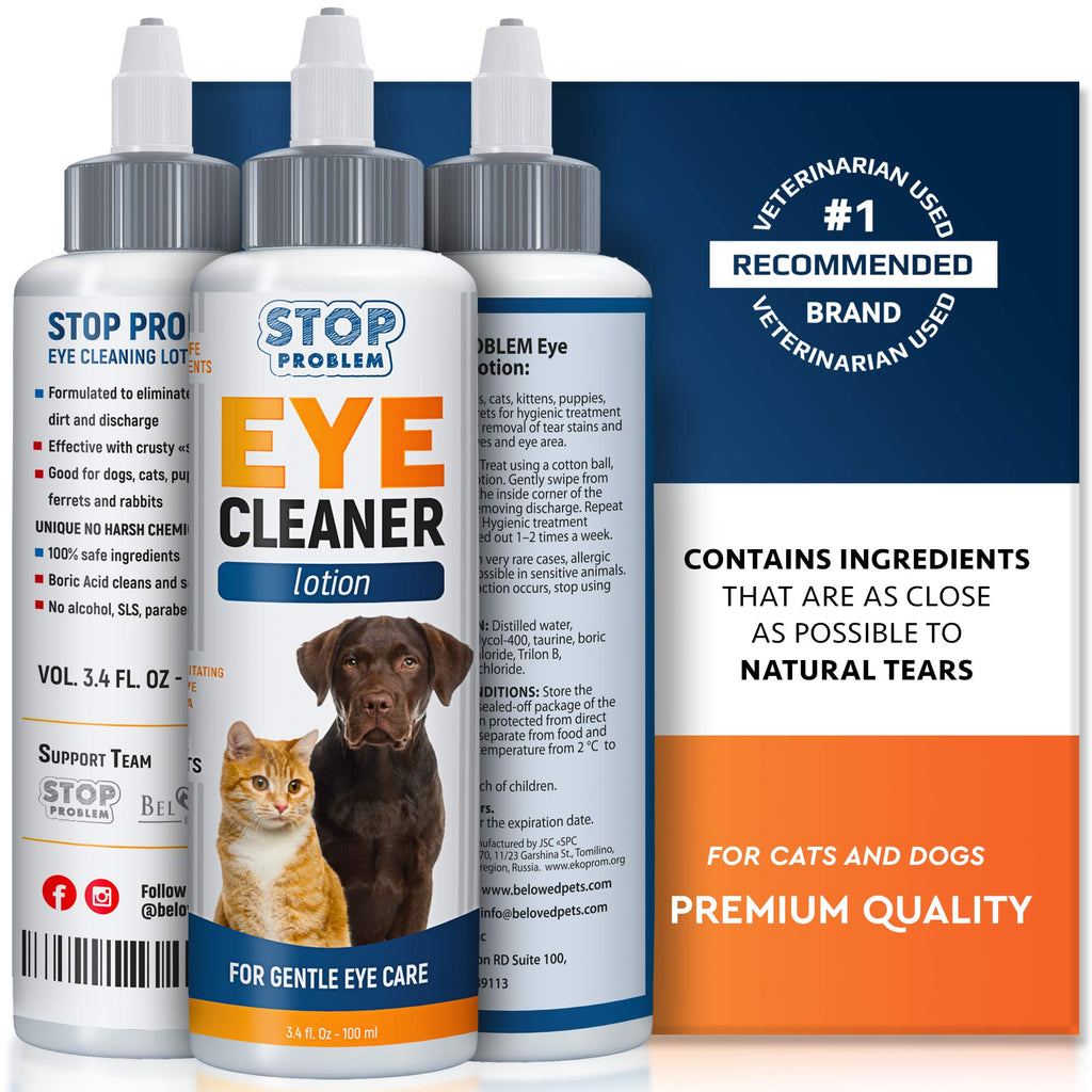 Beloved Pets Eye Cleaner for Dogs and Cats 100ML - Tear Stain & Dirt Crust Remover - Infection Control Drops - Gentle Eye Wash Lotion for Pets - PawsPlanet Australia