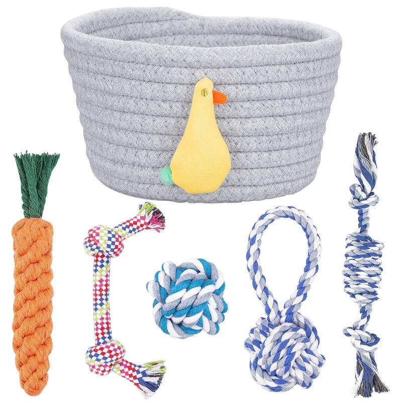 Dog Rope Toys, Dog Chew Toys, Dog Toys for Small Dogs and Medium Dogs, Puppy Toys for Teething, Tough Durable Dog Toys, Rope Dog Toy Storage Basket Organizer Included, Set of 6 - PawsPlanet Australia