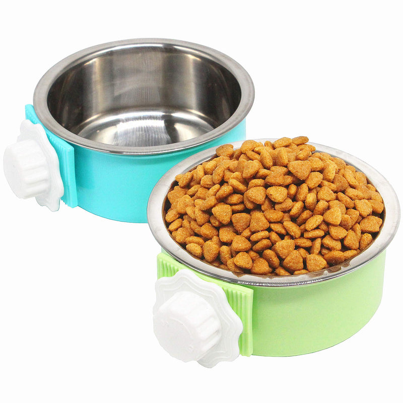 PETWAKEY-ST 2 Pack Crate Dog Bowl, Hanging Kennel Water Bowl Removable & Stainless Steel Pet Cage Food Bowl and Water Feeder Coop Cup for Puppy Medium Dogs Cats Birds Ferret - PawsPlanet Australia