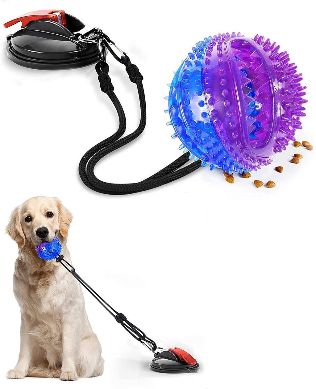 Suction Cup Dog Toy, Dog Chew Toy with Powerful Sucker, Interactive Rope Food Distribution Ball Toy with Built-in Bell for 25-80bl Dogs Aggressive Chewers Purple - PawsPlanet Australia