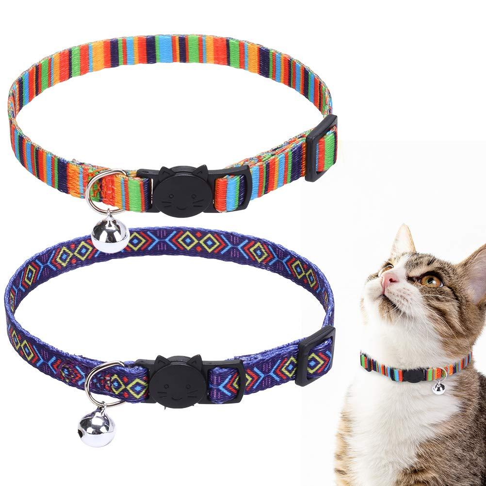 SCENEREAL Adjustable Cat Collar with Bell - 2 Pack Aztec Pattern Breakaway Cat Collar, Collar for Cat Kitten Multi-colored - PawsPlanet Australia