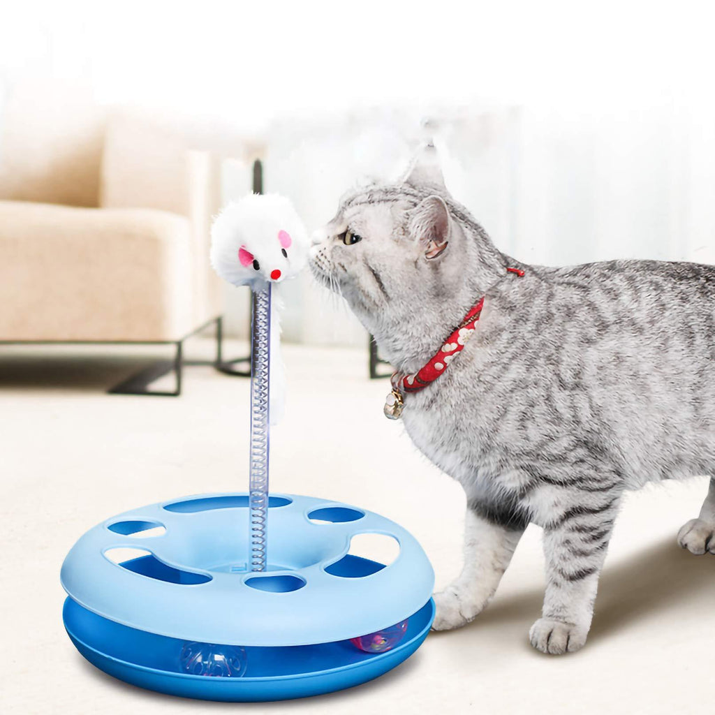 Assic Interactive Cat Toys - Rotating Mouse & Ball Exercise Kitten Toy,Funny Cat Teaser Toys for Indoor Cats,Pet Cat Spring Toy with Moving Balls Catch Exercise blue - PawsPlanet Australia