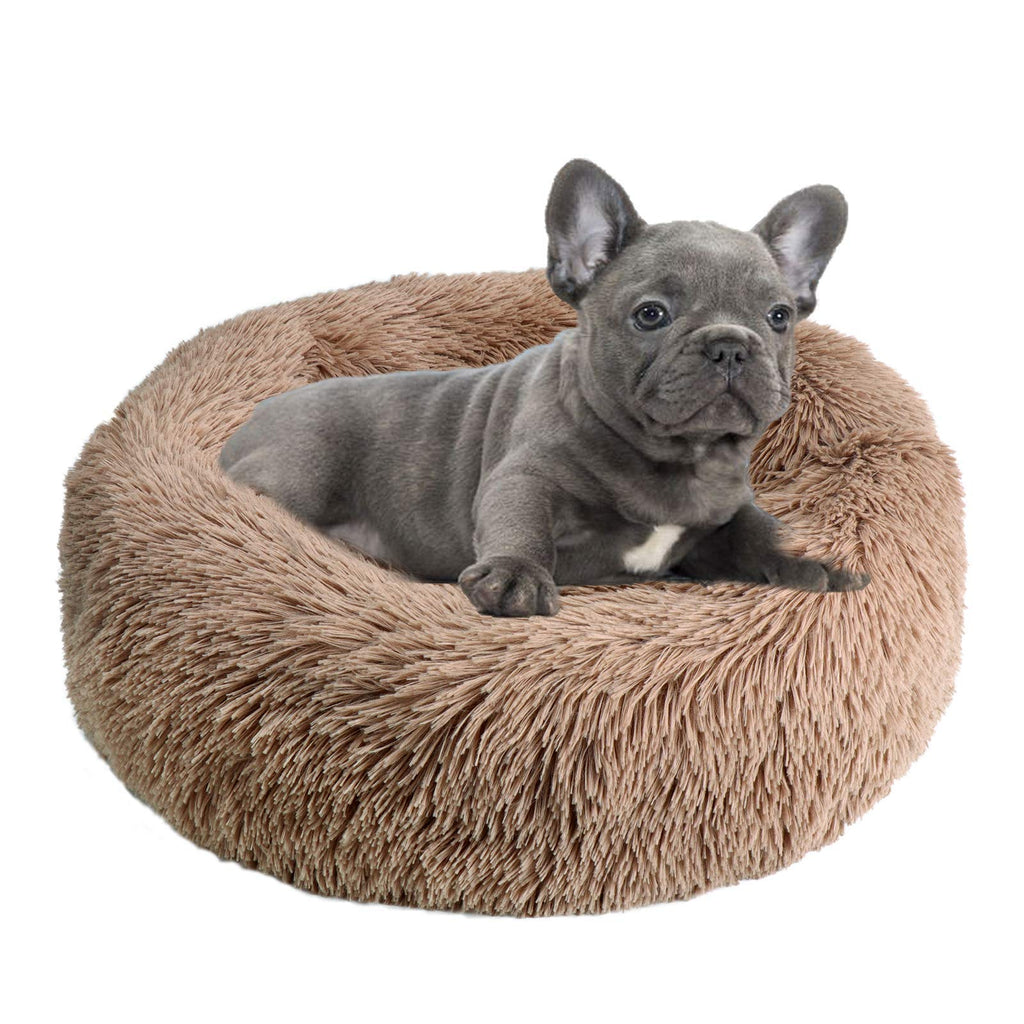 Calming Dog Bed Cat Bed,Washable Round Dog Bed - 23/30 inches Anti-Slip Faux Fur Donut Cuddler Cat Bed for Small Medium Large Dogs - Fits up to 25/45 lbs - Waterproof Bottom Small 23" x 23" Brown - PawsPlanet Australia