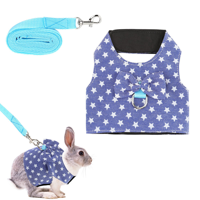 Filhome Adjustable Rabbit Harness Leash, Bunny Harness Leash Cute Vest Harness for Rabbit Ferret Bunny Kitten Guinea Pig Walking Blue - PawsPlanet Australia