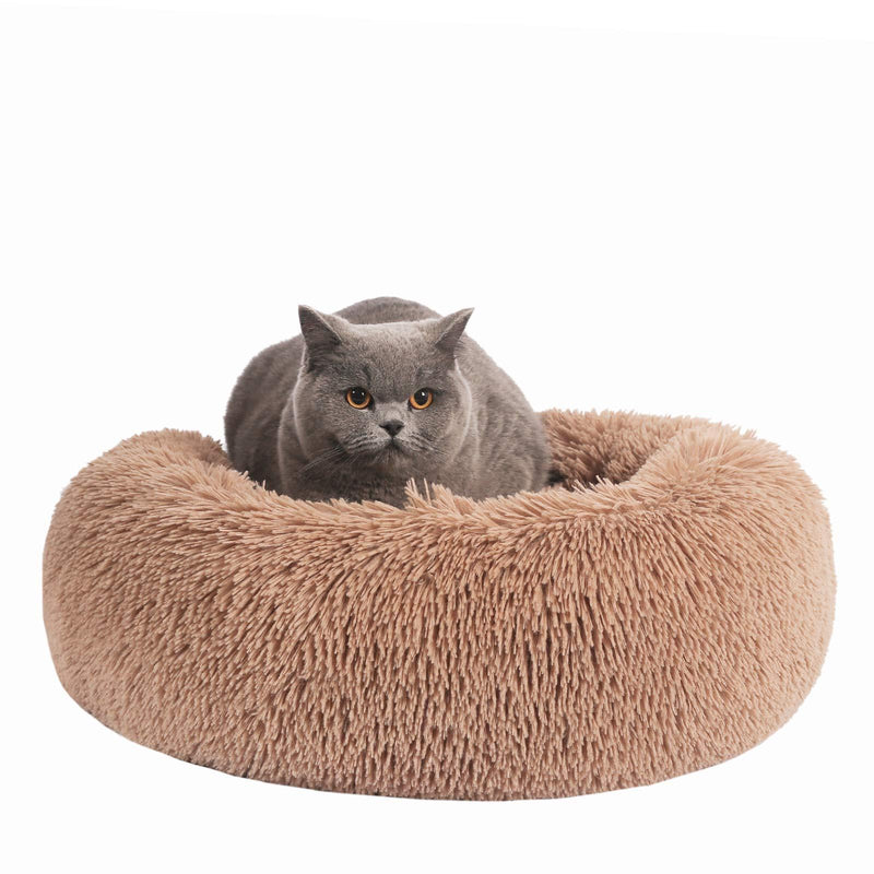 MILLOBLUE 20” Round Donut Cat and Dog Cushion Bed for Indoor Cat Dog Joint-Relief and Improved Sleep – Calming Beds Machine Washable, Waterproof Bottom for Large Medium Small Dogs and Cats M (20X20'') Brown - PawsPlanet Australia