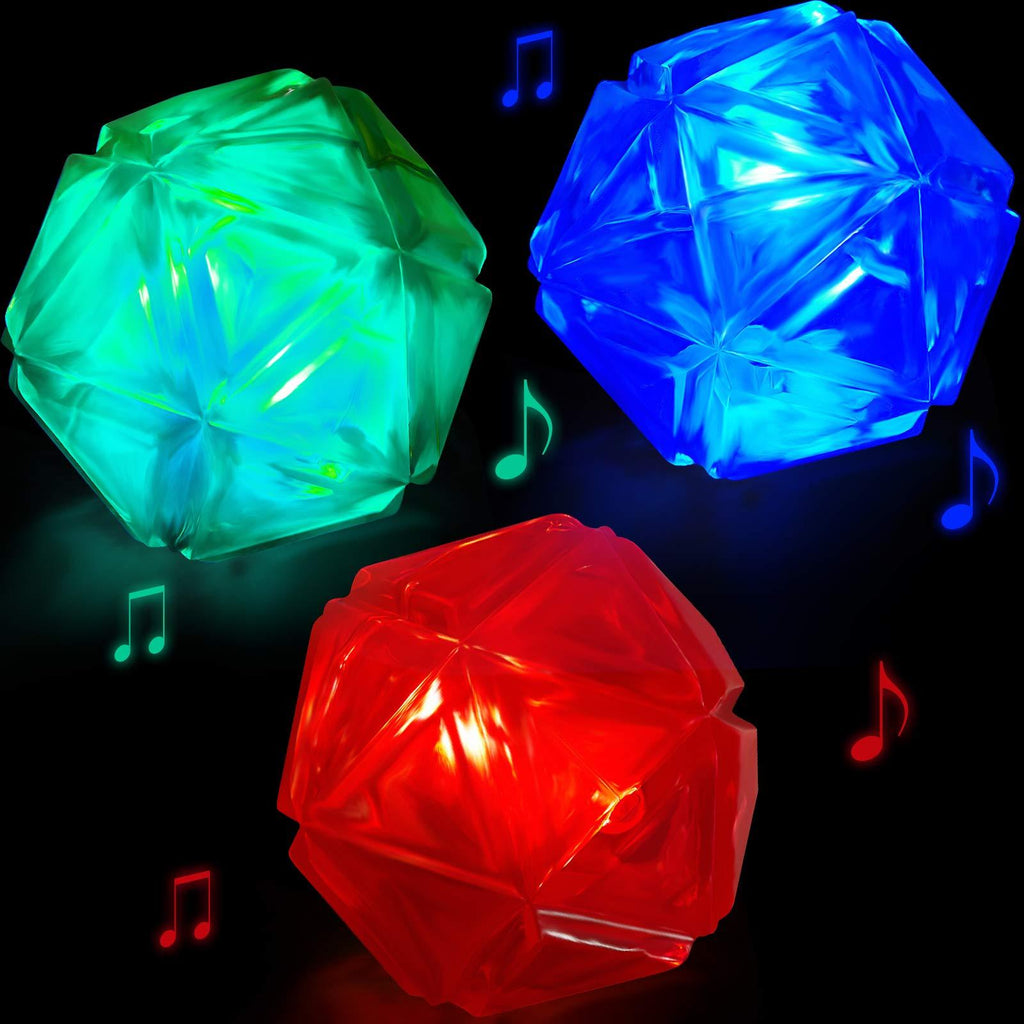 3 Pieces Light Up Dog Balls Flashing Elastic Ball LED Glowing Squeaky Balls Pet Color Light for Puppy with Flash Sound, Rubber Elastic, Suitable for Pet Training Favor (Blue, Red, Green) - PawsPlanet Australia