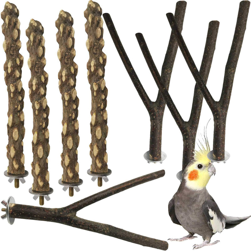 kathson Natural Bird Wood Perch Parakeet Standing Toy Sticks Parrot Paw Grinding Branches Cockatiels Cage Chewable Accessories for Conures Macaws Finches 8 PCS - PawsPlanet Australia