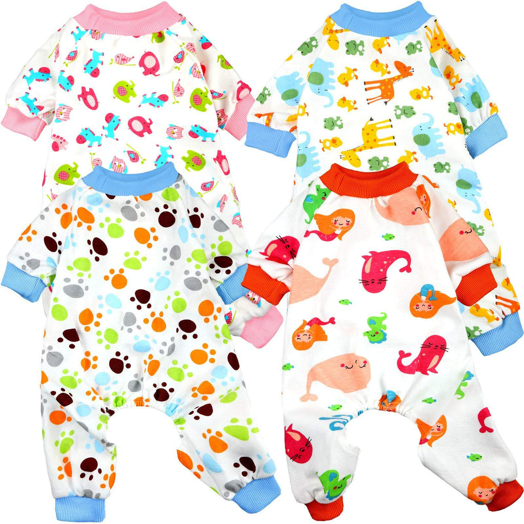 4 Pieces Puppy Dog Pajamas Pet Dog Soft Cute Clothes Dog Jumpsuit Breathable Puppy Bodysuits for Pet Dog Cat, 4 Styles Mermaid, Elephant, Paw Print, Giraffe Medium - PawsPlanet Australia