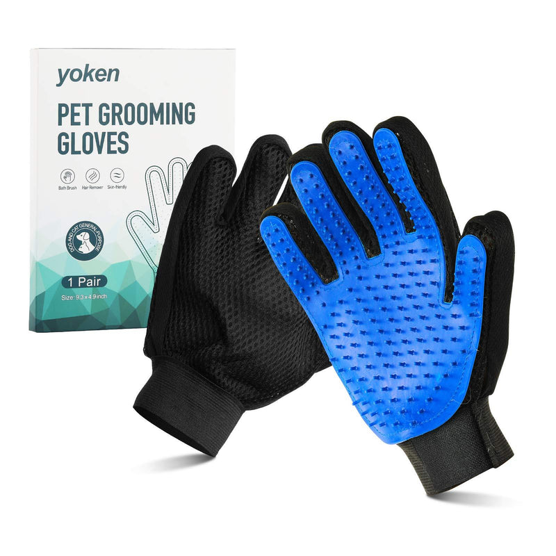 Yoken Pet Grooming Gloves, Efficient Cat Massage Hair Remover Gloves, Gentle Deshedding Grooming Gloves for Dogs and Cats Long Fur(1 Pair, Left&Right Hand) - PawsPlanet Australia