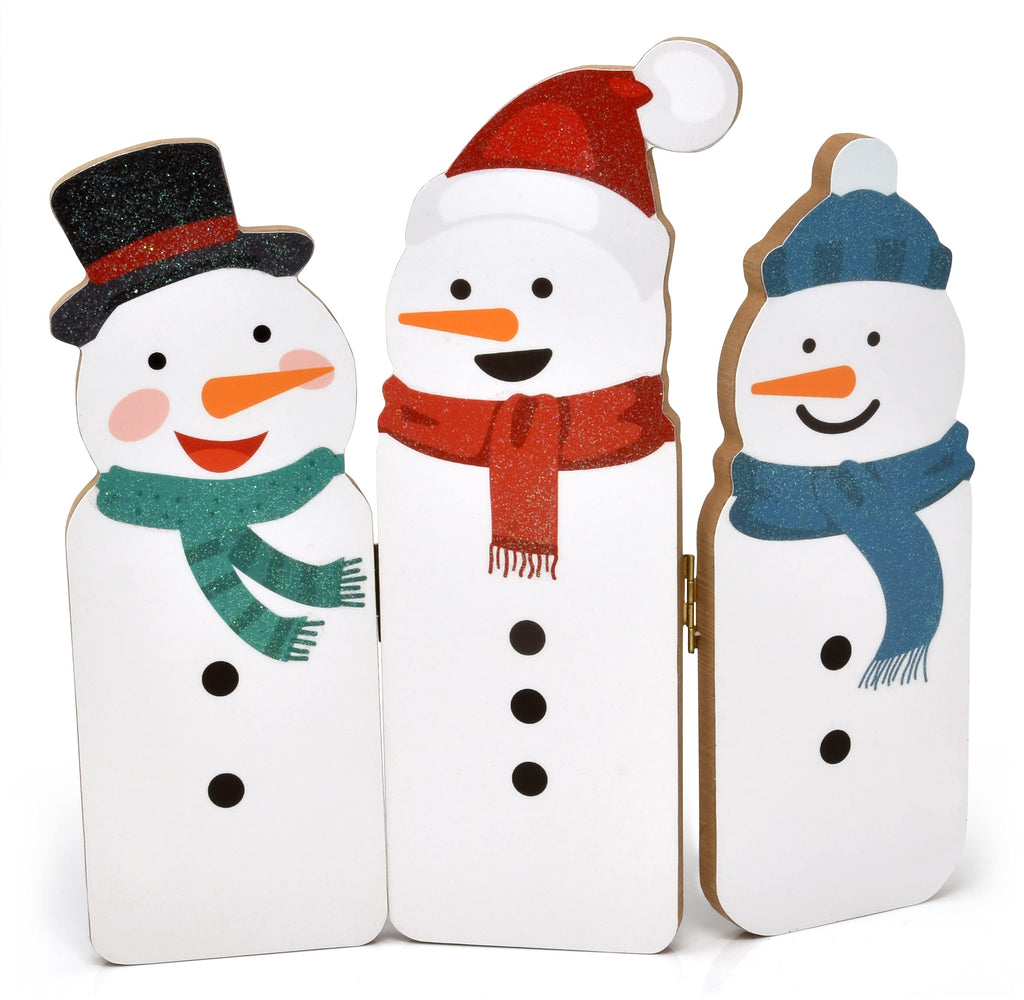 Christmas Wood Snowman Table Decoration Three Snowmen Decorative Folding Screen Wooden Christmas Signs Holiday Centerpiece for Office Desk Shelf Fireplace Mantle Tabletop Kitchen Home Party Decor - PawsPlanet Australia