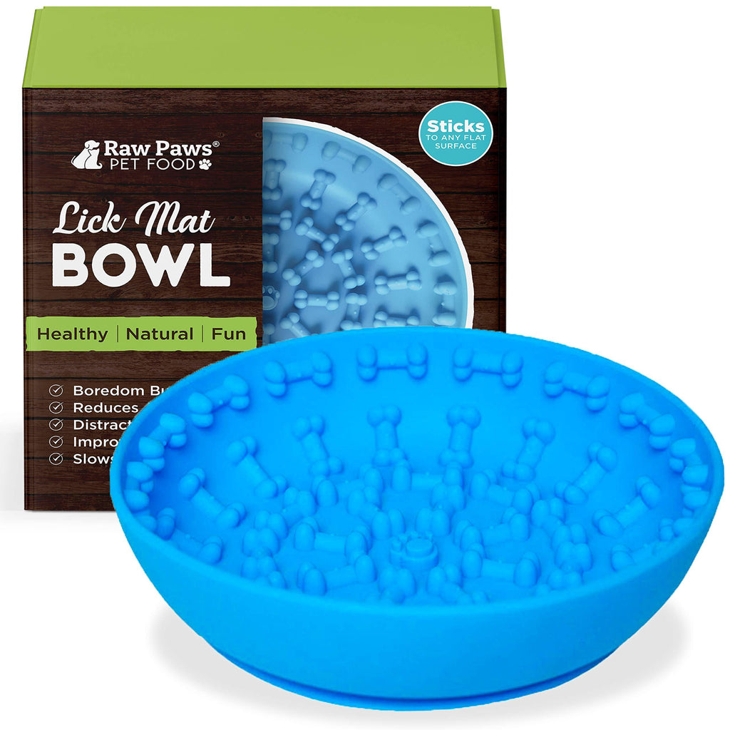Raw Paws Lick Mat Bowl for Dogs & Cat - Distraction Lick Mat for Dogs with Suction - Lick Bowl for Dogs Large to Puppies - Interactive Cat Lick Mat - Dog Lick Mat for Anxiety - Dog Bowl Licking Mat Medium BLUE - PawsPlanet Australia