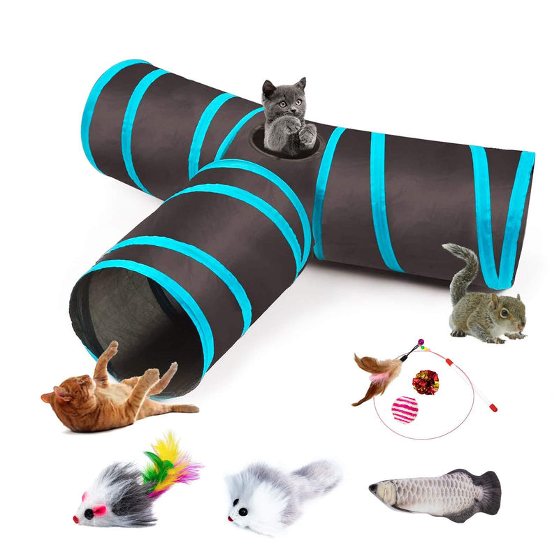 Cat Tunnel, Cat Tunnels for Indoor Cats, Tube Cat Toys 3 Way Collapsible, Kitty Tunnel Bored Cat Pet Toys Peek Hole Toy Ball Cat, Puppy, Kitty, Kitten, Rabbit Black - PawsPlanet Australia