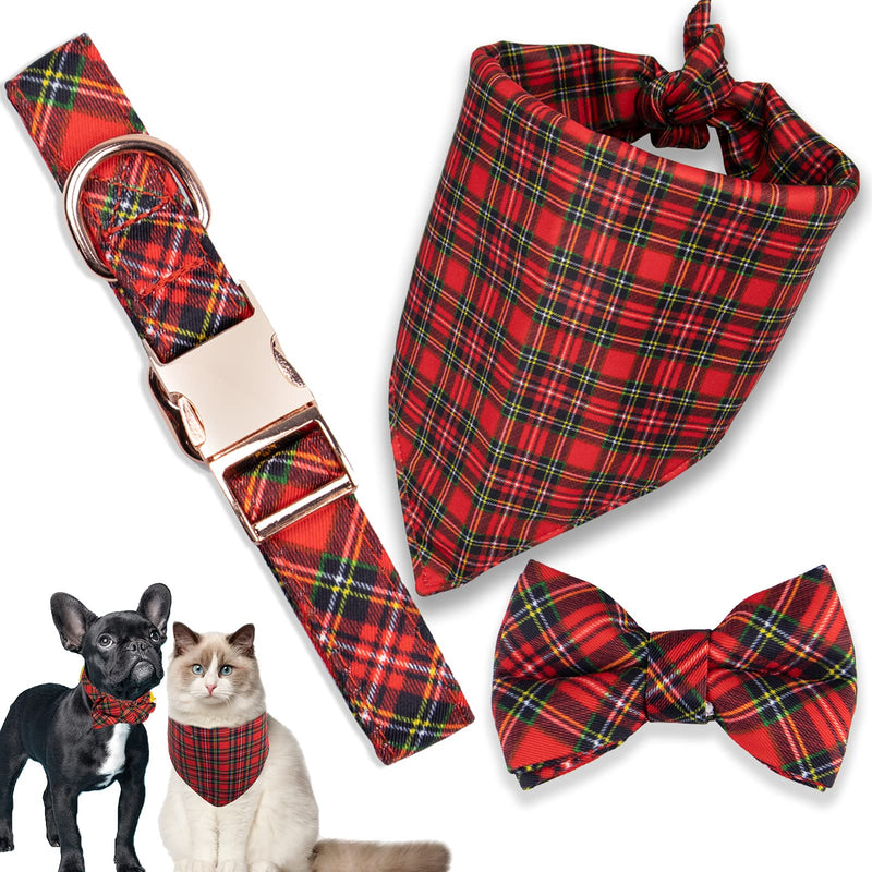 Dog Collar Bow Tie, Dog Collar Girl with Bow and Dog Bandana, Adjustable Bowtie Dog Collar with Soft Dog Bandana,Pet Gift Bow tie Collar for Small Medium Large Dogs and Cats S Black and Red - PawsPlanet Australia