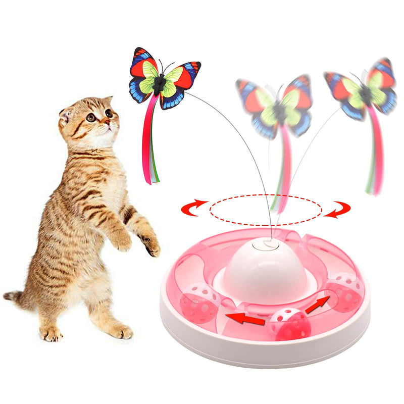 Interactive Cat Toys for Indoor Cats Automatic Electronic Rotating Butterfly Cat Toy with Roller Tracks Ball, Exercise Hunting Toy Games Funny Gifts for Kitten Pet Cat Supplies PINK - PawsPlanet Australia