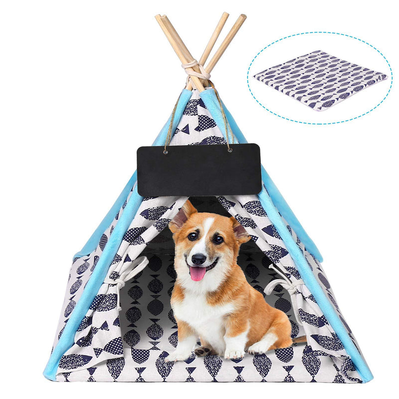 SIOMK Dog Cat Tent Teepee, Dog (Puppy) Cat Bed with Soft Cushion, 24 Inchs Cute Pet House Cave for Indoor, 100% Canvas (Washable) Easy Install Portable Tent for Cat Dog Up to 15lbs with Blackboard - PawsPlanet Australia