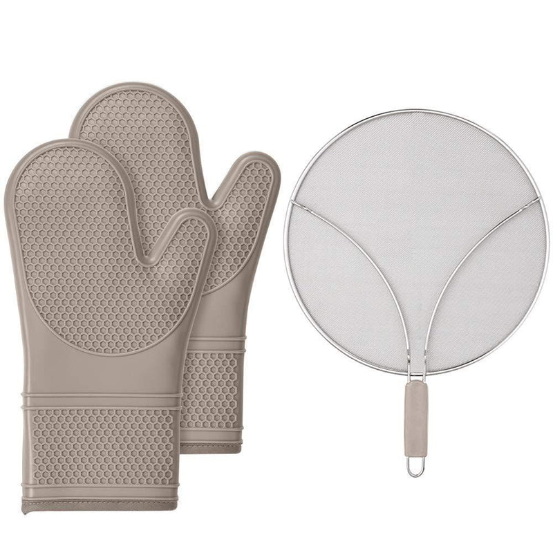 Gorilla Grip Oven Mitts Set and Splatter Screen for Frying Pan, Both in Almond Color, Oven Mitts are Heat Resistant, Splatter Screen is Dishwasher Safe, 2 Item Bundle - PawsPlanet Australia