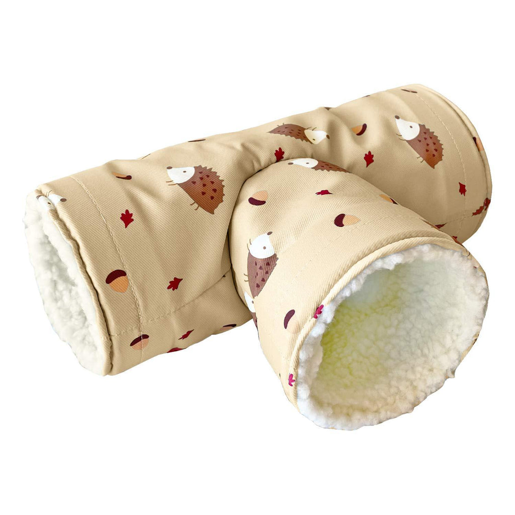 Handmade Fleece 3-Way Small Animal Tunnel Collapsible Pet Play Toy Tunnel Tube for Dwarf Rabbit Hamster Guinea Pig Toys Chinchilla Sugar Glider Hedgehog Hideout Cave Beige - PawsPlanet Australia