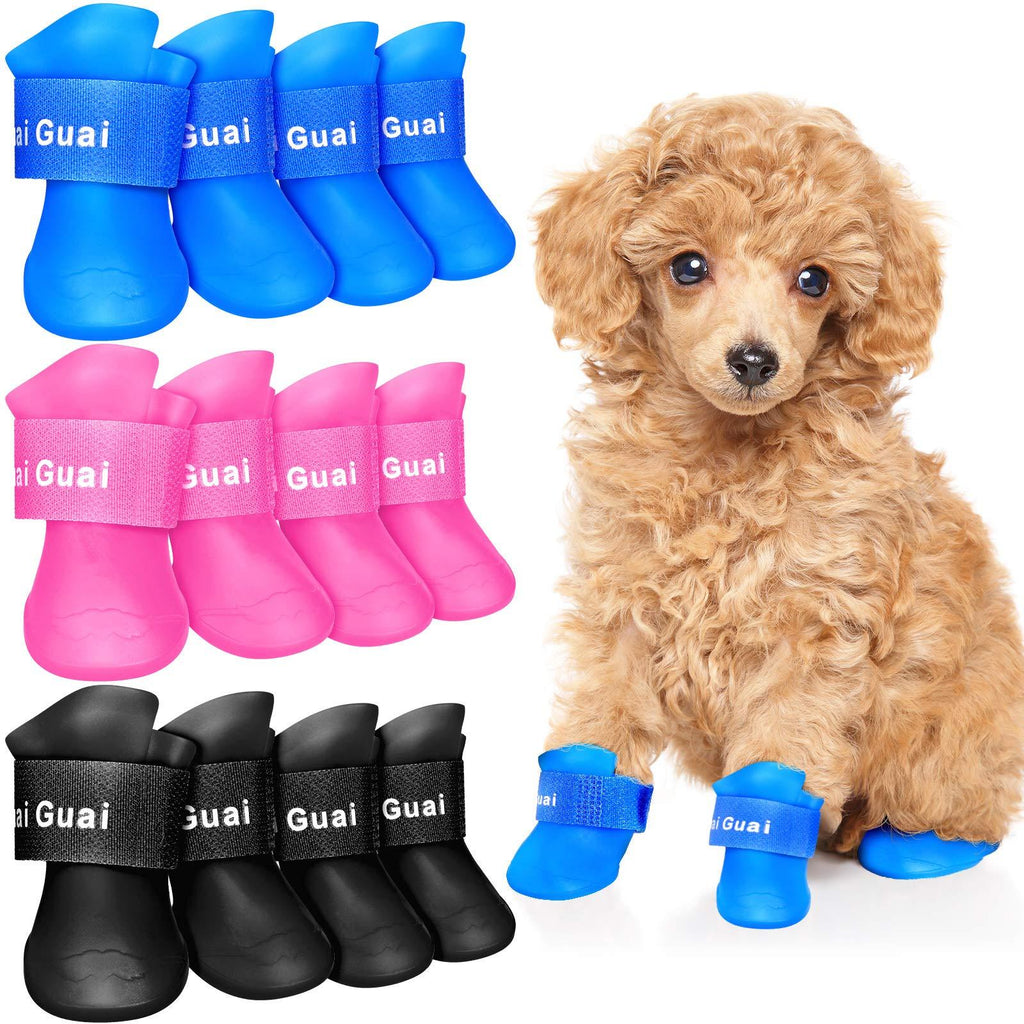 Weewooday 12 Pieces Waterproof Dog Boots Shoes Puppy Candy Colors Non-Slip Rain Shoes Pet Boots for Snow Rain Day Middle and Small Dogs Pink, Blue, Black - PawsPlanet Australia