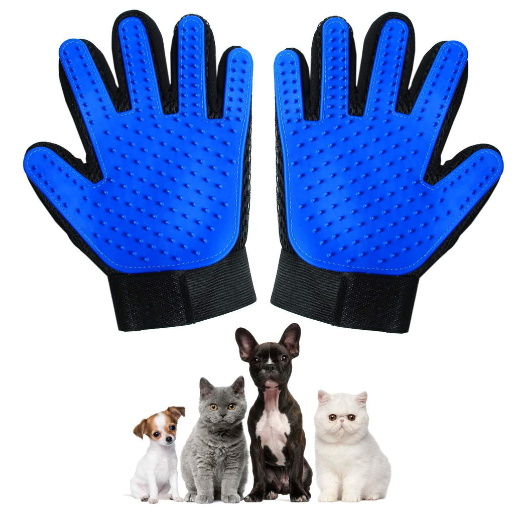 Pet Grooming Gloves For Dogs - Gentle Dog Washing Gloves Efficient Pet Hair Remover Mitt Perfect Five Finger Design Cat Grooming Glove Dog Brush Glove Bathing Supplies 1 Pair (Blue) Blue - PawsPlanet Australia